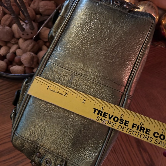 Vintage BETSEY JOHNSON Olive Heavy Metal Studded Satchel Handbag - Picture 14 of 16